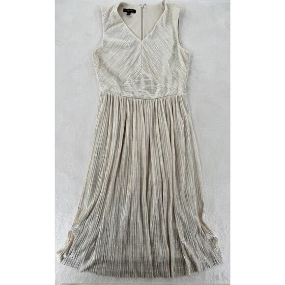 Ivy & Blu Ivory Gold Dress Midi Sleeveless Party Occasion Metallic 6 M - Picture 7 of 11
